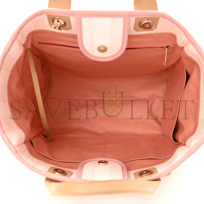 Ch**el MIXED FIBERS CALFSKIN STRIPED MEDIUM DEAUVILLE TOTE LIGHT PINK (39*30*22cm)